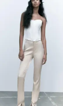 NWT  Cream FULL-LENGTH SATIN TROUSERS. Size Medium.