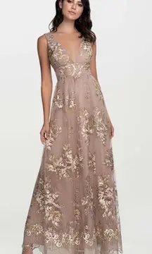 Blush Mark Blush Embroidered Deep V Maxi Dress