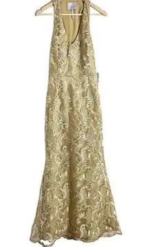 Laundry by Shelli Segal Gold Embroidered Sleeveless V-Neck Formal Gown Size 10