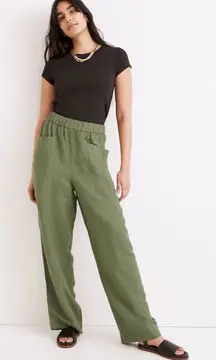 Madewell Women’s Linen-Blend Pull-On High-Rise Wide-Leg Pants Vintage Moss L
