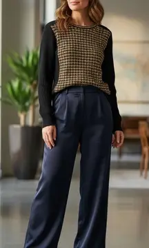 Tory Burch Black Knit Sweater Textured Metallic Front Panel XS