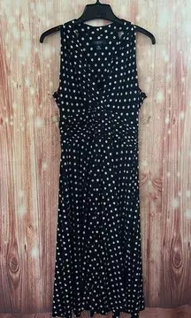 CHAPS  Ralph Lauren Black Surplice White Polka Dot Dress