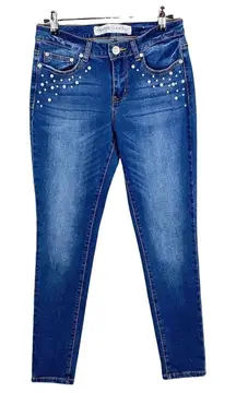 Absolutely Famous‎ Skinny Jeans Womens 4 Blue Medium Wash Embellished Pearl