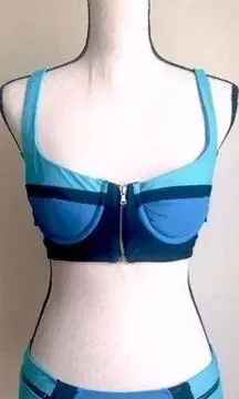 Top Melon Retro Bikini Swimsuit: Duo-chrome Blues & Black Straps Bikini Swimsuit, Sz. L