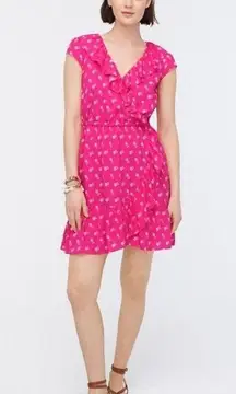 J. Crew Pink Floral Mini Dress Size 2 V-neck Ruffle Faux Wrap Aline Barbie