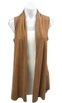 AB Studio Women's Brown Faux Suede Sleeveless Open Front Cardigan Vest Top Sz S