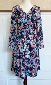 The Limited  🌸 Floral Unique Double Vneck long sleeve dress 🌸 sz 0 Tall pockets