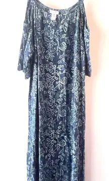 Soft Surroundings Navy Floral Print Cold Shoulder Maxi‎ Dress