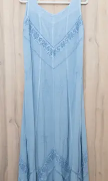 Holy Clothing Womens Maxi Dress Size 2X Blue Chambray Embroidered Boho Romantic