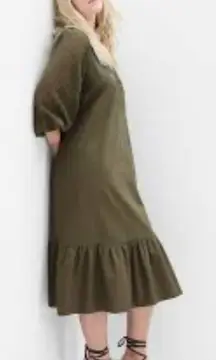 GAP Lace Sleeve Midi Dress in Army Jacket‎ Green Size Small
