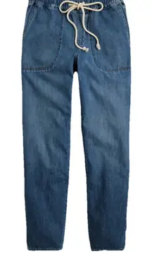 J.Crew Denim Chambray Pull On Drawstring Straight Leg Pants Womens Sz 31 Relaxed
