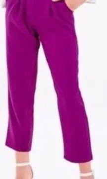 June & Hudson Paper Bag Pants w/Belt High-Waist Stretch Fuschia Pink Size M