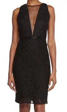 Carmen Marc Valvo Mesh Insert Lace Cocktail Dress