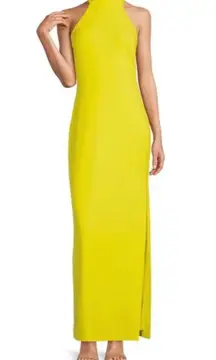 Belle Badgley Mischka Reese Halter Neck Sleeveless Crepe Side Slit Yellow Gown