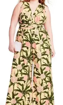Agua Bendita x Target Peony Botanical Print Jumpsuit Size 3X Yellow Olive Floral