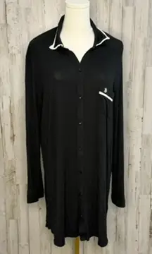 Victoria's Secret Women's Black Button-Up Sleep‎ shirt Size Large