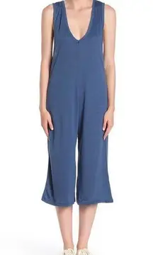 Cotton Emporium  Blue Deep V Sleeveless Wide Leg Jumpsuit