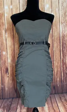 Stretch Women's Strapless Green Cargo Ruched Tube Dress Size Medium
