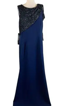 JS Collections Women's Formal Dress Size 16 Blue Sequined Sleeveless Long Gown