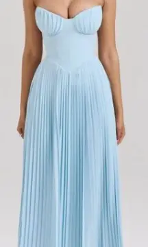House of CB‎ 'Marcella' Ocean Blue Pleated Maxi Dress NWOT size XS A-C