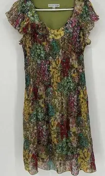 Artsy Pleated Dress Midi Bright Floral Madison Leigh Women’s Size 8