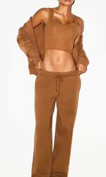 Skims classic fleece 2 piece set hoodie and pants bison sz small Nwt