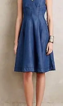 Anthropologie  Holding Horses Blue Denim Fit & Flare Midi Sleeveless Dress Size 4