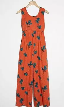 Anthropologie Bel Kazan  Felizia Orange Floral Print Wide Leg Sleeveless Jumpsuit