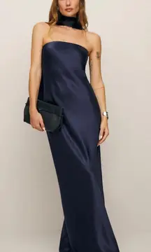 Reformation Navy Satin  Dress