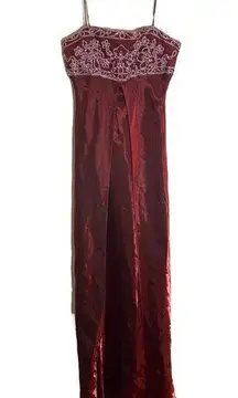 VTG Eureka USA Formal Dress Maxi Spaghetti Strap Embellished Sequins Maroon M