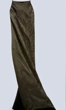 Zara NWT dark hunter green satin embroidered floral print satin maxi slip dress