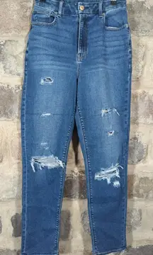 American Eagle‎ Stretch Jeans Medium Wash Distressed Woman's Size 4 Long