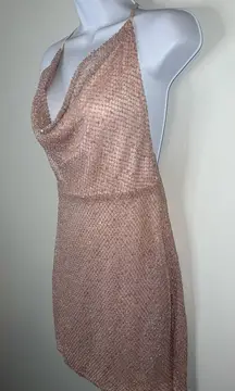 Women’s Sparkly Pink Fairy Bodycon Halter Mini Dress MEDIUM
