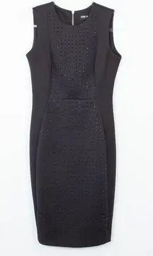 Karl Lagerfeld Black Embellished Sleeveless Midi Sheath Dress Size 4