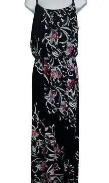 WHITE HOUSE BLACK MARKET Black White & Pink Floral Blouson Maxi Dress EUC Size M