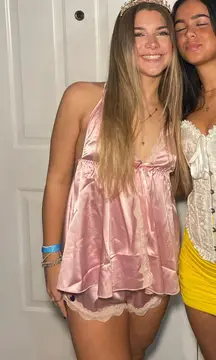 Matching Shein PJ pink silk set with lace