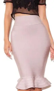 House of CB London Black Lidia Bandage Pencil Flounce Ruffle Skirt sz M