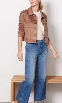 Evereve Faux Suede Button Front Jacket – Brown – Size M