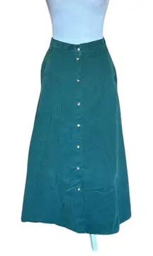White Stag Vintage Green Corduroy Maxi Skirt Full Button Up Pockets Women’s 12