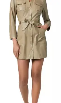 NWT🫒 PAIGE “Karmine” Olive Vegan Leather Belted Lined Mini Shirt Dress, Large