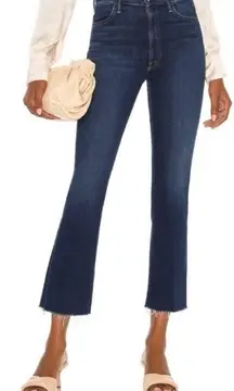 MOTHER The Hustler Ankle Fray Jeans Home Movies Dark Wash High Rise Crop Flare