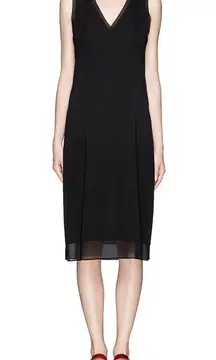 Silk Rib Trim Black Sleeveless Shift Dress