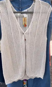 Vintage Crochet White Vest With Button Front 