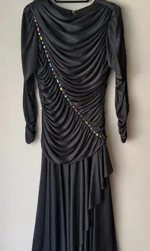 Susan‎ Roseli sz 12 black VINTAGE jewel studded long sleeve midi Dress