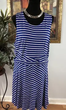 Casual Women Thank Dress Small Blue And White Striped Cutout Waist Sleeveless