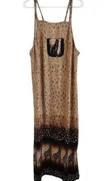 Nina Piccalino VTG Double Strap Jumper Dress Overall Giraffe Print Brown Size 16