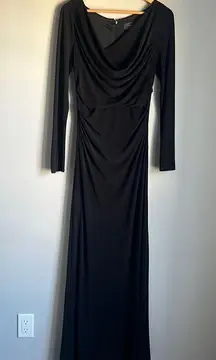 Dress by Vera Wang Cowl Neck Gown Black Ruched Jersey Long Sleeve