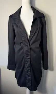 Athleta Long Black Rain Coat Magnetic Buttons Outdoors Athletic