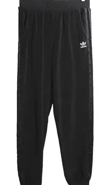 Adidas Joggers Womens S‎ Black Velour Trefoil Stripes Y2K Track Warm Up 27x27*