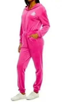 JUICY Couture Preppy Pink Long Sleeve Zip Top Plush Velour Jumpsuit Y2K